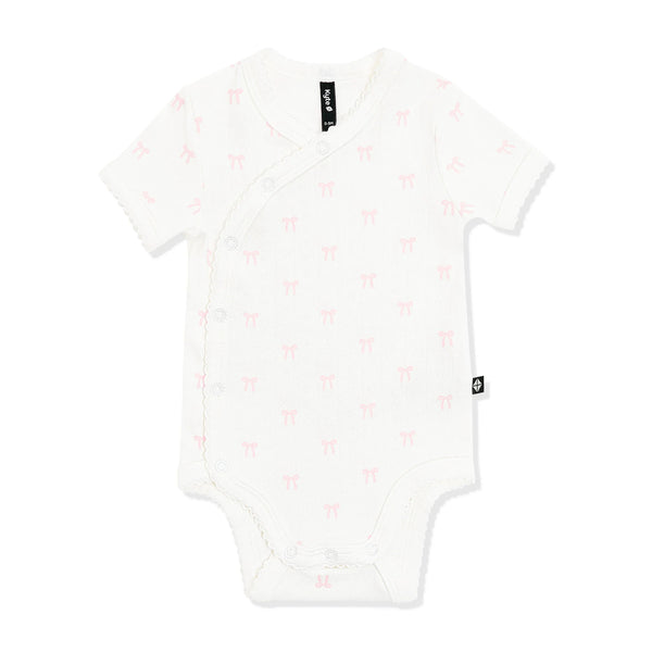 Pointelle Kimono Bodysuit in Sweet Pink Bow