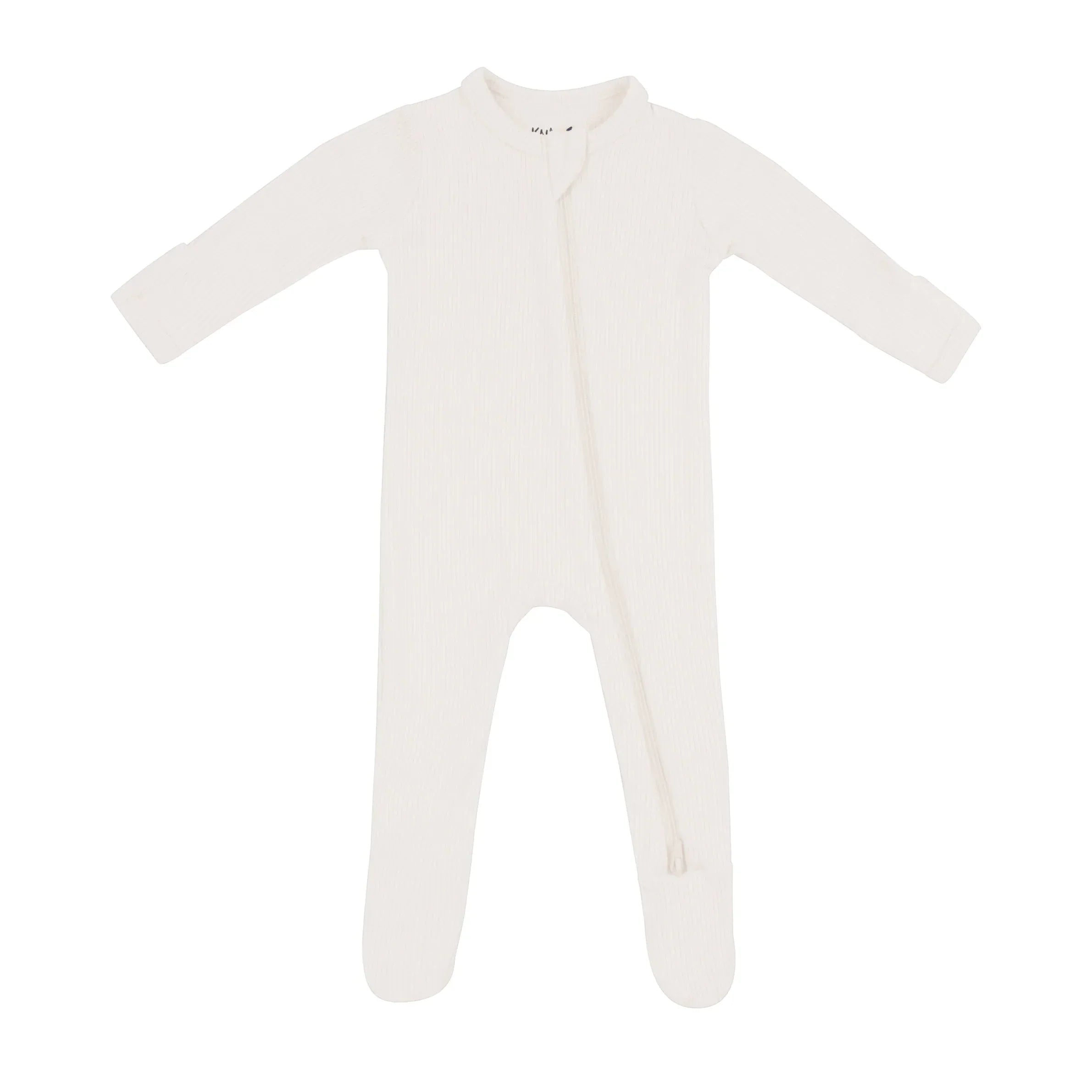 Ribbed Zipper Footie in Oat Secondary image