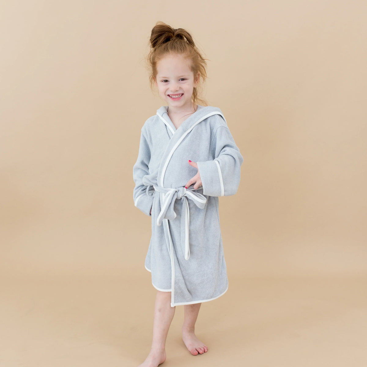 Hooded Bath Robe in Storm with Cloud Trim Main image