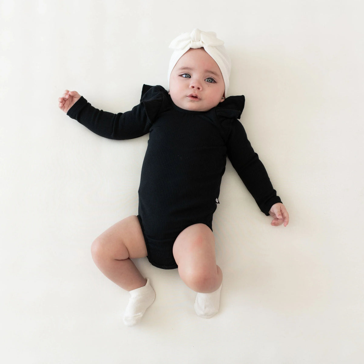 Ribbed Long Sleeve Ruffle Leotard in Midnight Main image