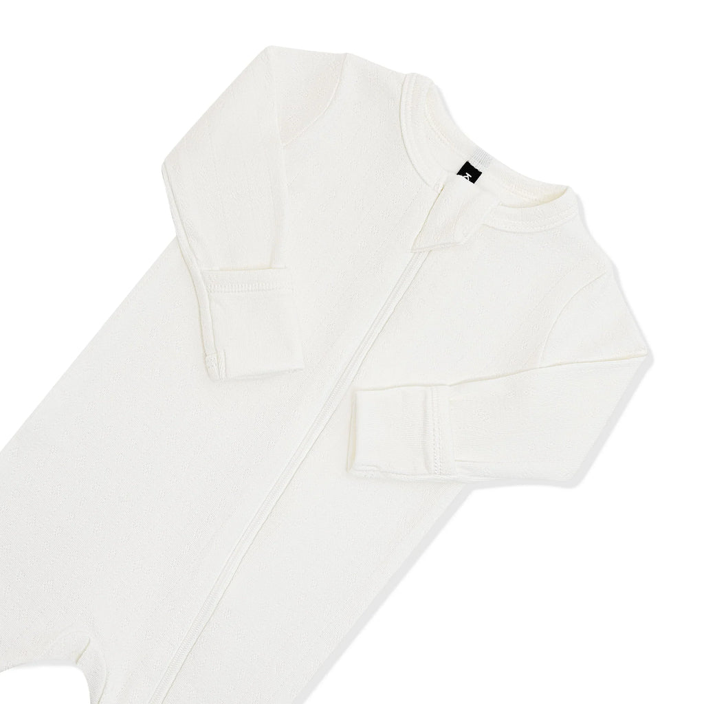 Pointelle Zippered Footie in Cloud