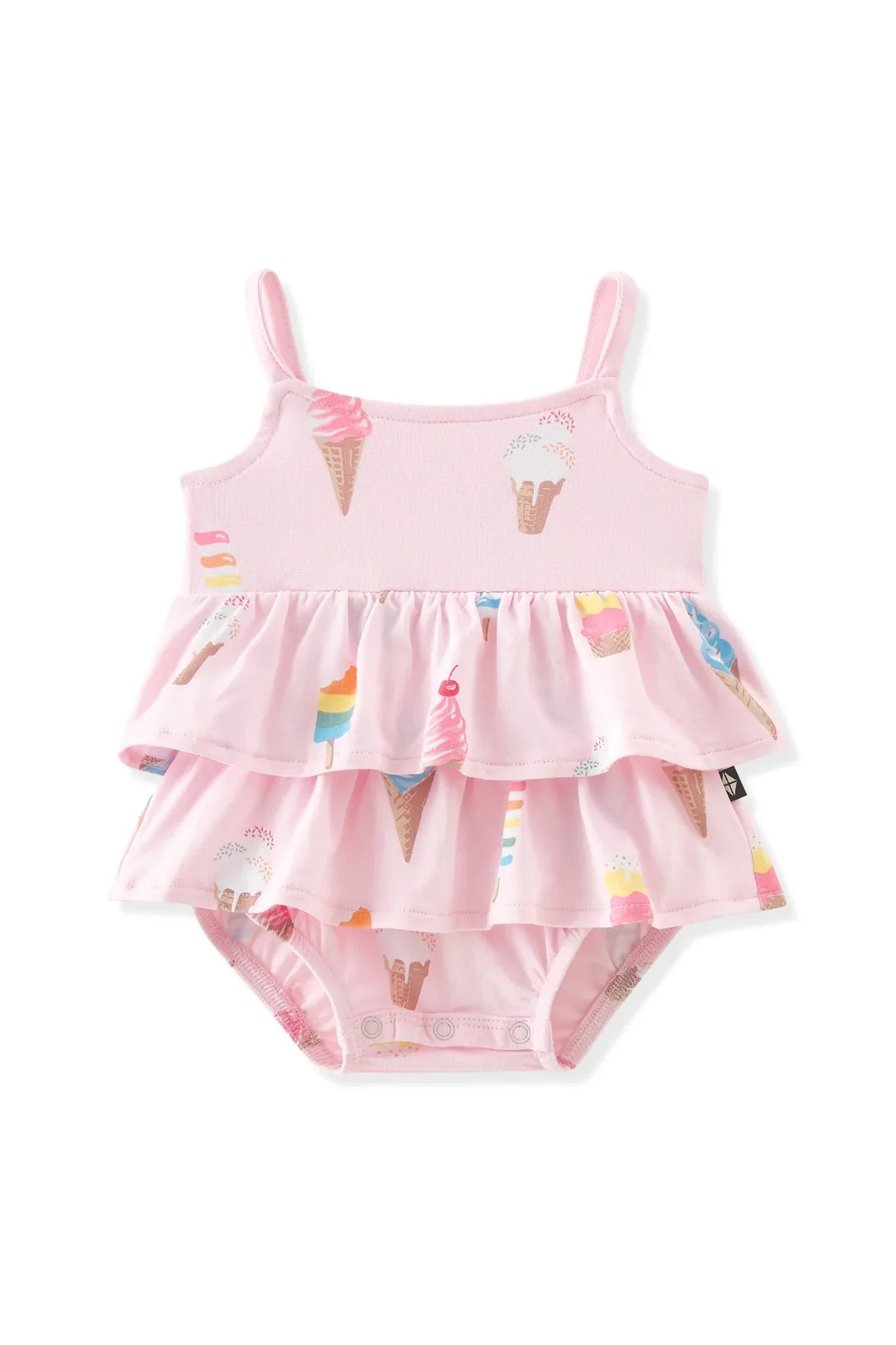 Spaghetti Strap Ruffle Romper in Sakura Ice Cream Secondary image