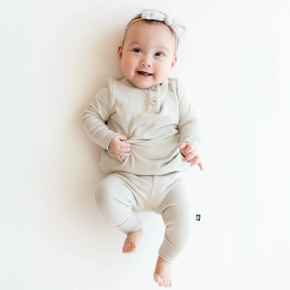 Ribbed Infant Henley Set in Oat Main image
