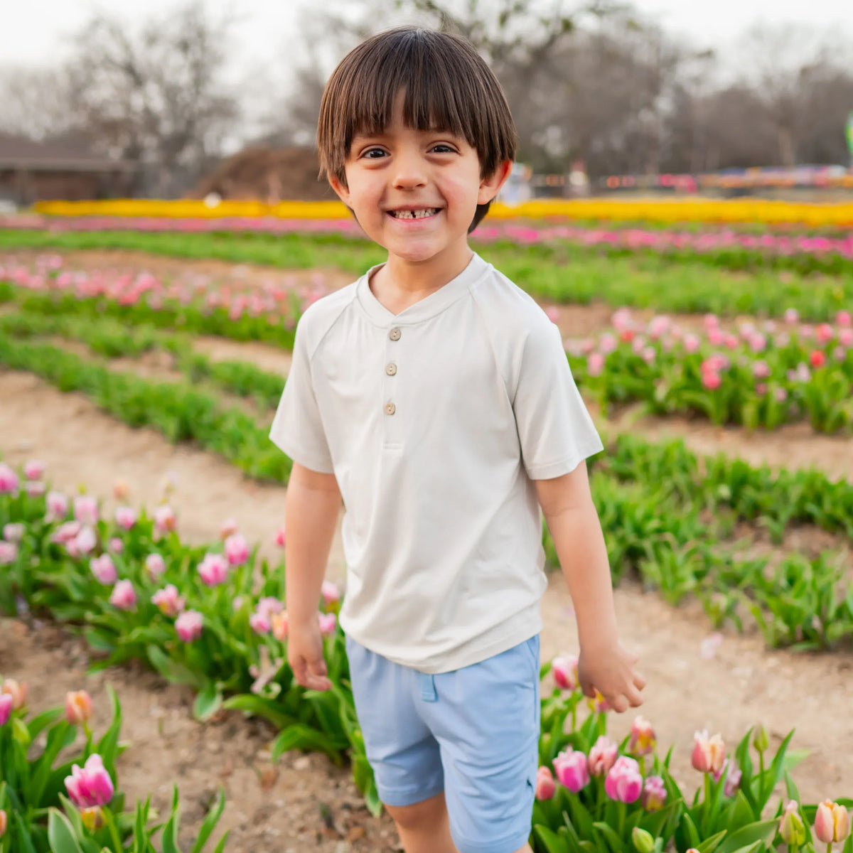 Short Sleeve Toddler Henley Tee in Oat Main image