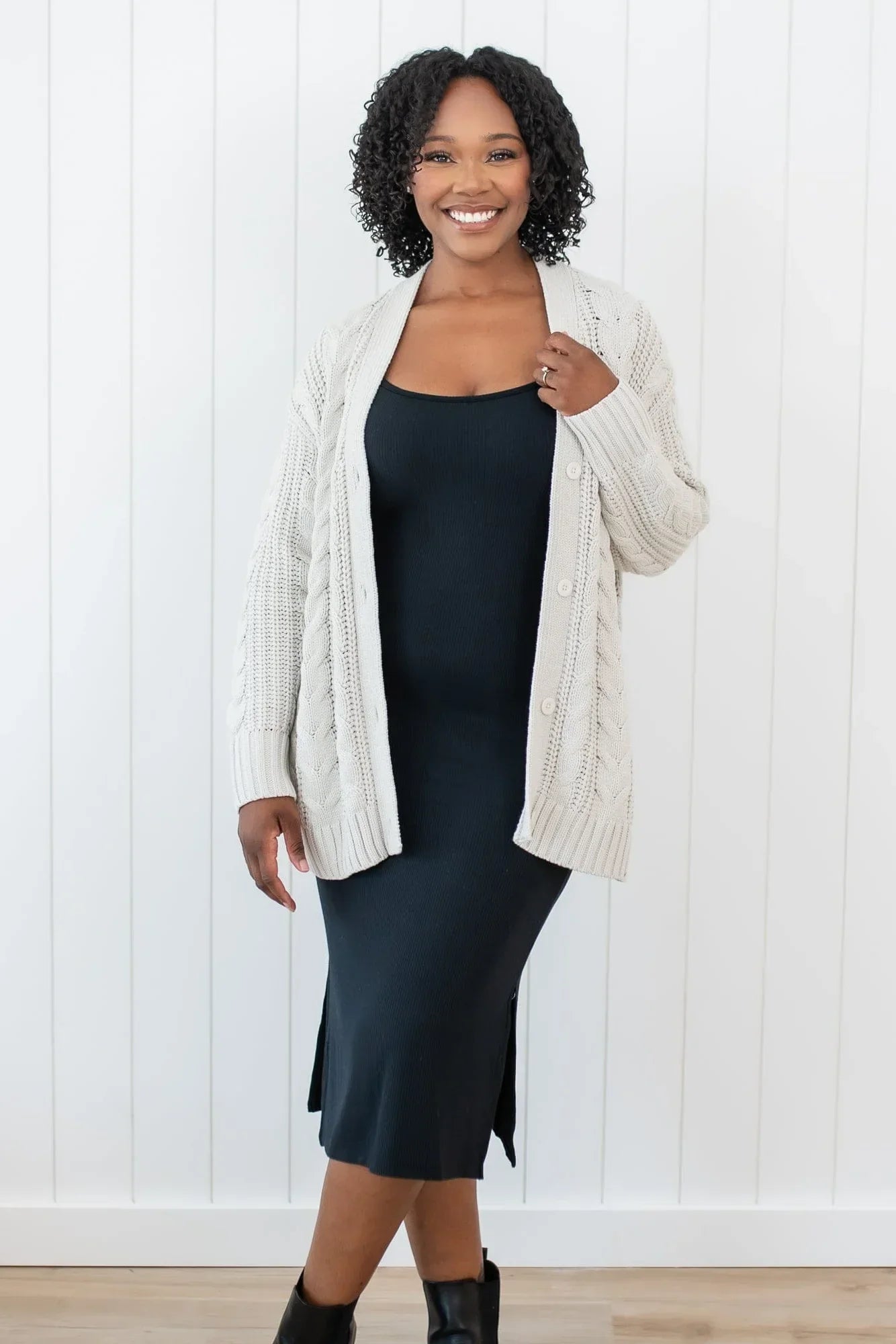 Cable Knit Adult Cardigan in Oat Secondary image