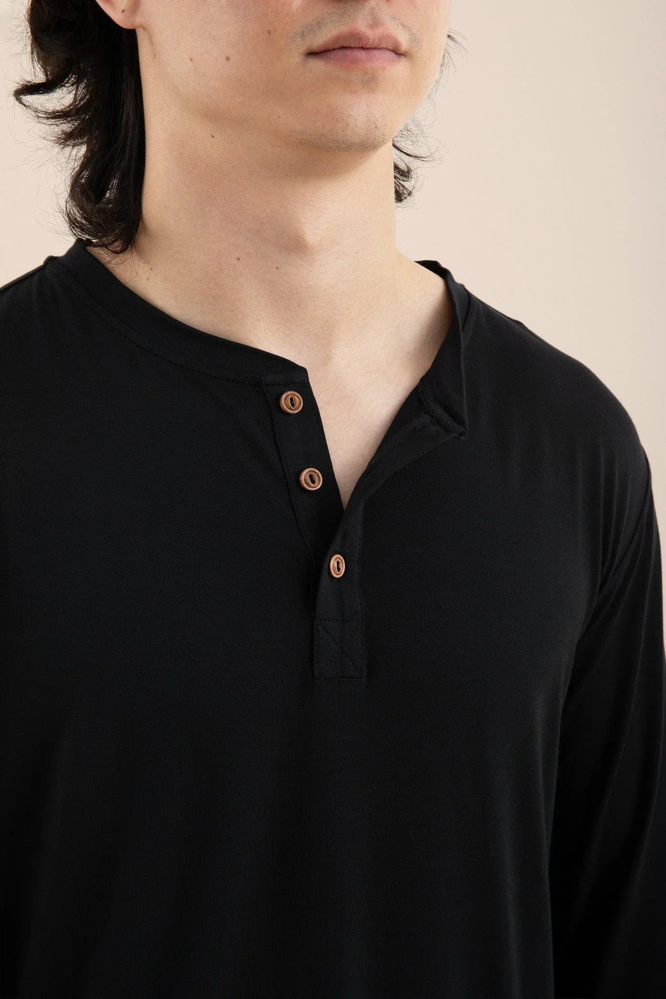 Men's Long Sleeve Henley Top in Midnight Secondary image
