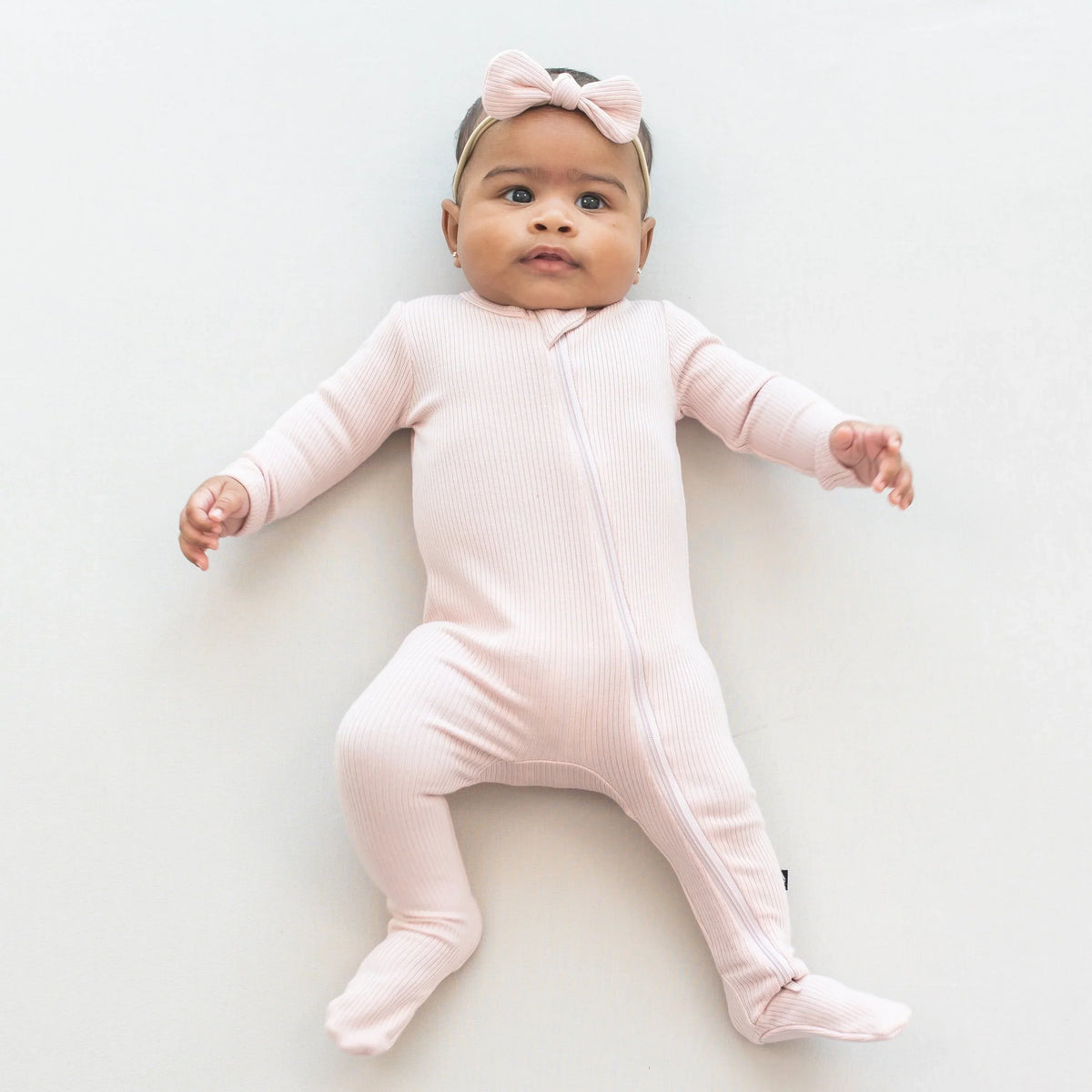 Ribbed Zipper Footie in Blush Main image