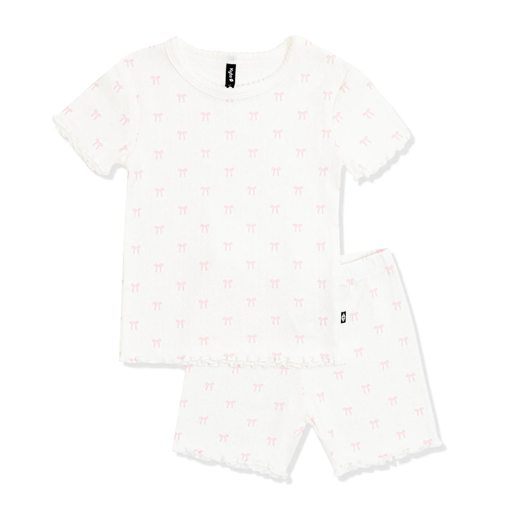 Pointelle Short Sleeve Set in Sweet Pink Bow