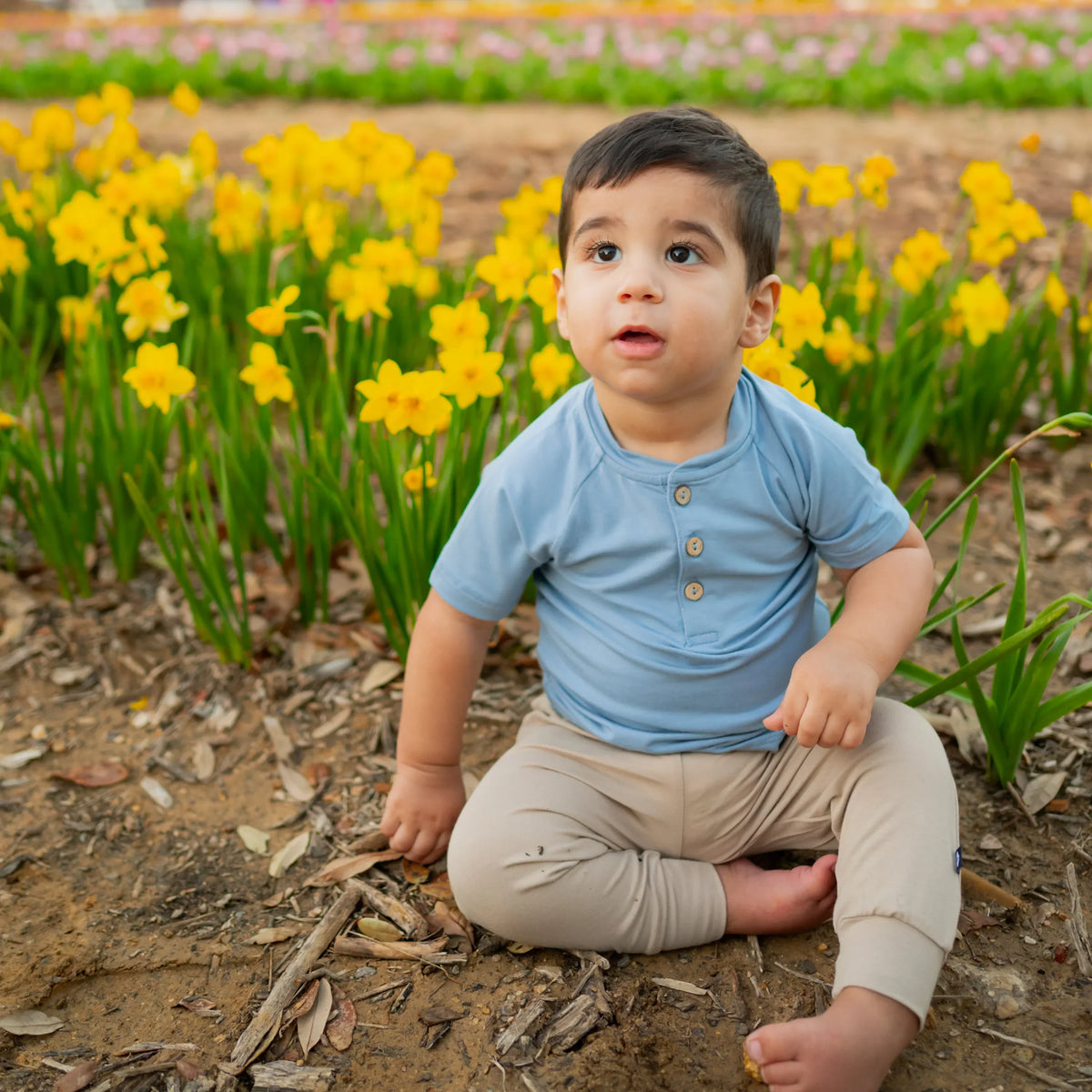 Short Sleeve Toddler Henley Tee in Slate Main image