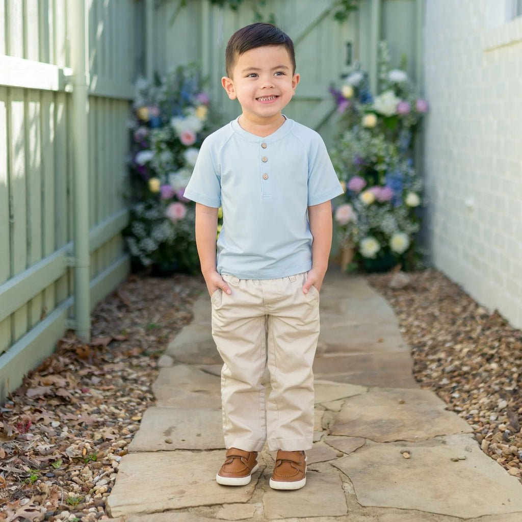 Short Sleeve Toddler Henley Tee in Breeze
