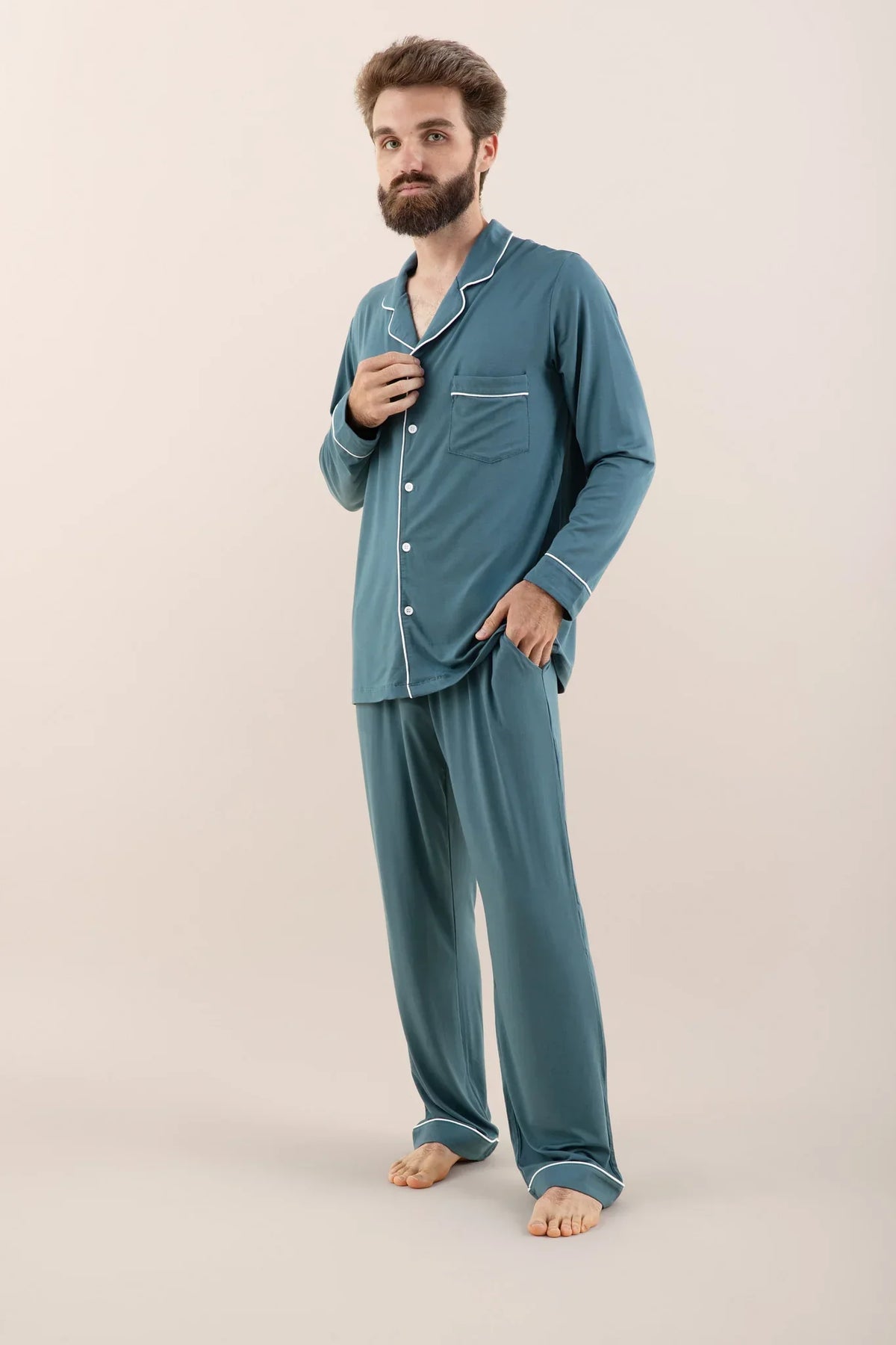 Men's Long Sleeve Pajama Set in Atlantic Main image