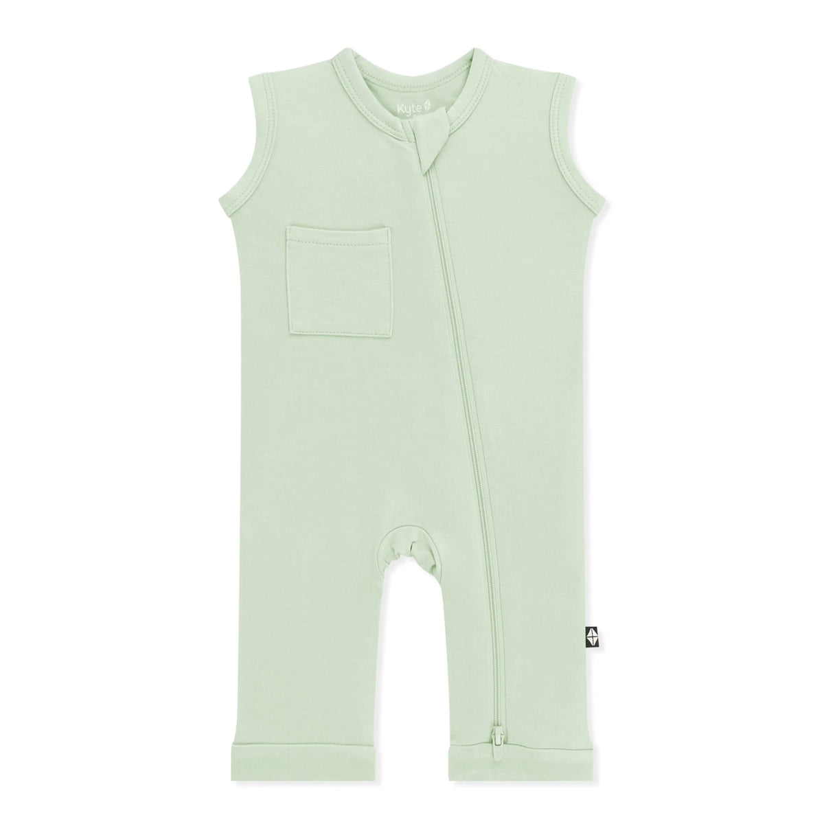 Zippered Sleeveless Romper in Basil Main image