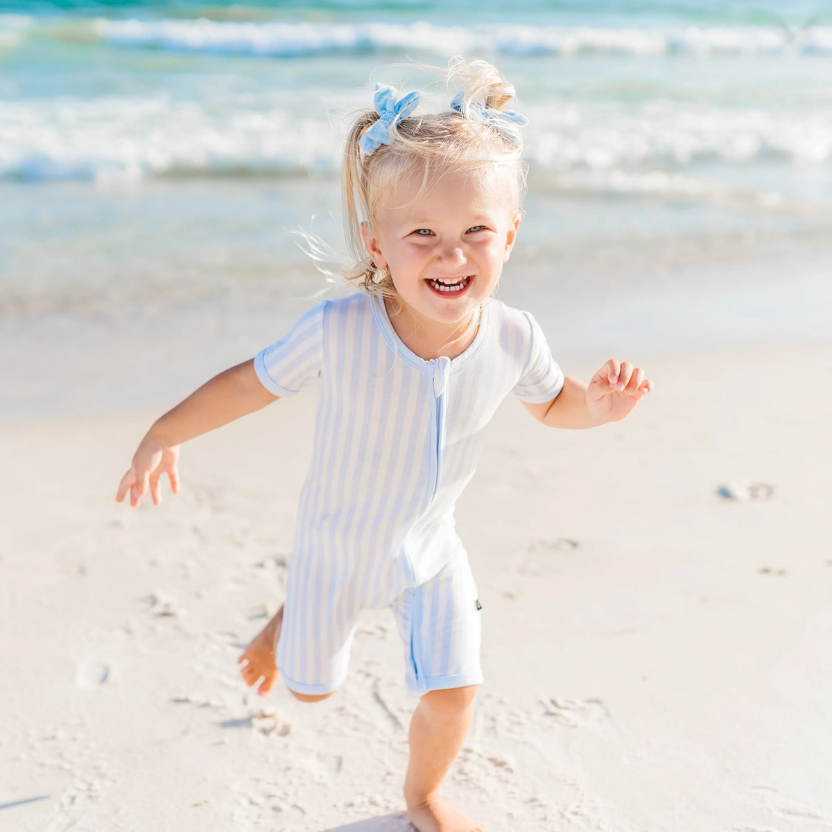 Zipper Shortall Romper in Small Mist Stripe Main image