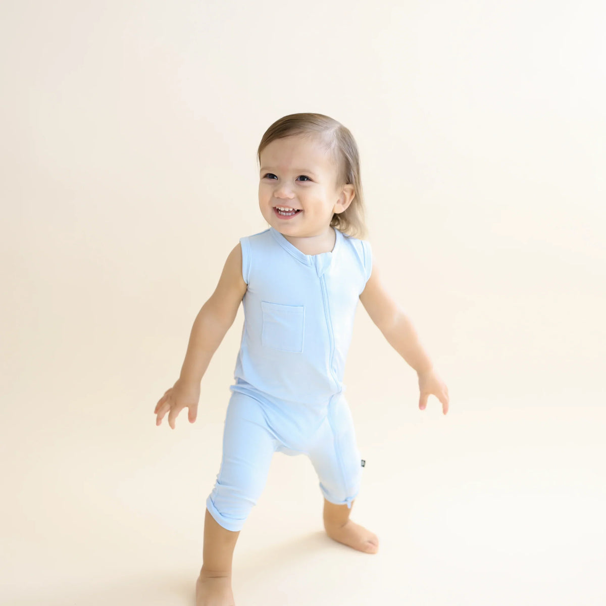 Zippered Sleeveless Romper in Breeze Main image