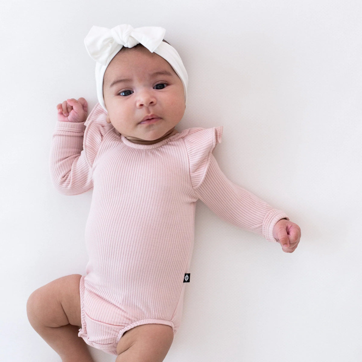 Ribbed Long Sleeve Ruffle Leotard in Blush Main image
