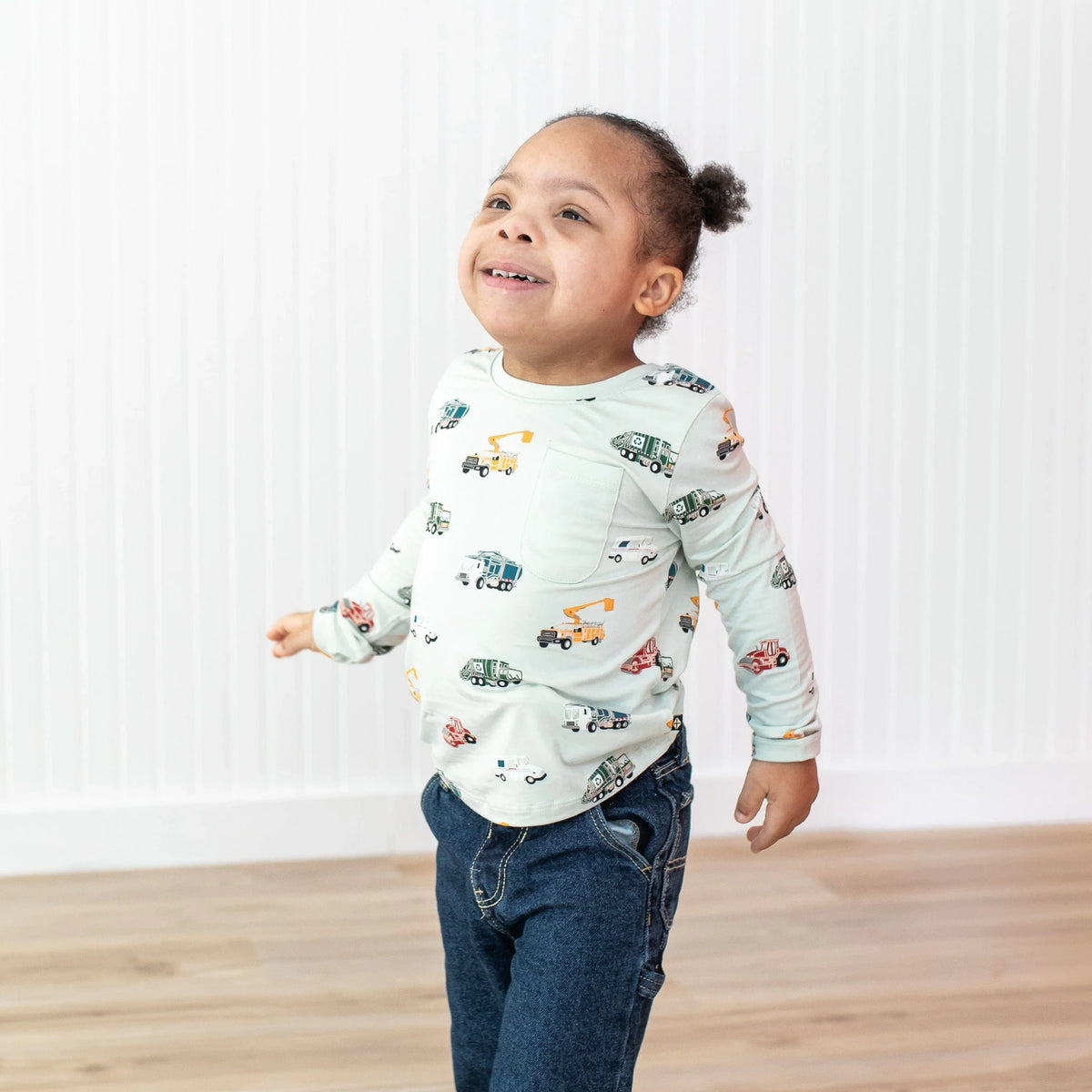 Long Sleeve Toddler Crew Neck Tee in City Vehicles