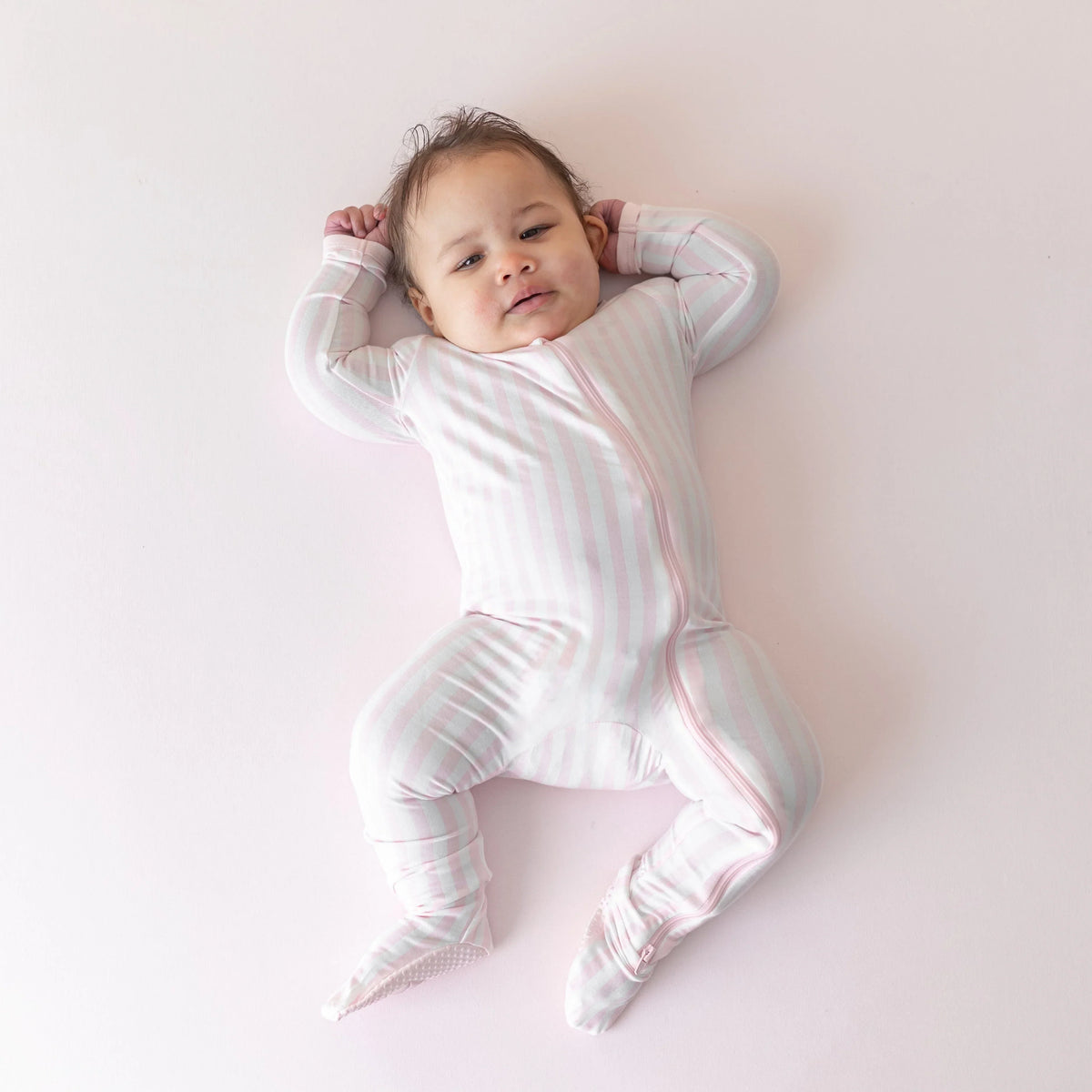 Zippered Footie in Small Sakura Stripe Main image