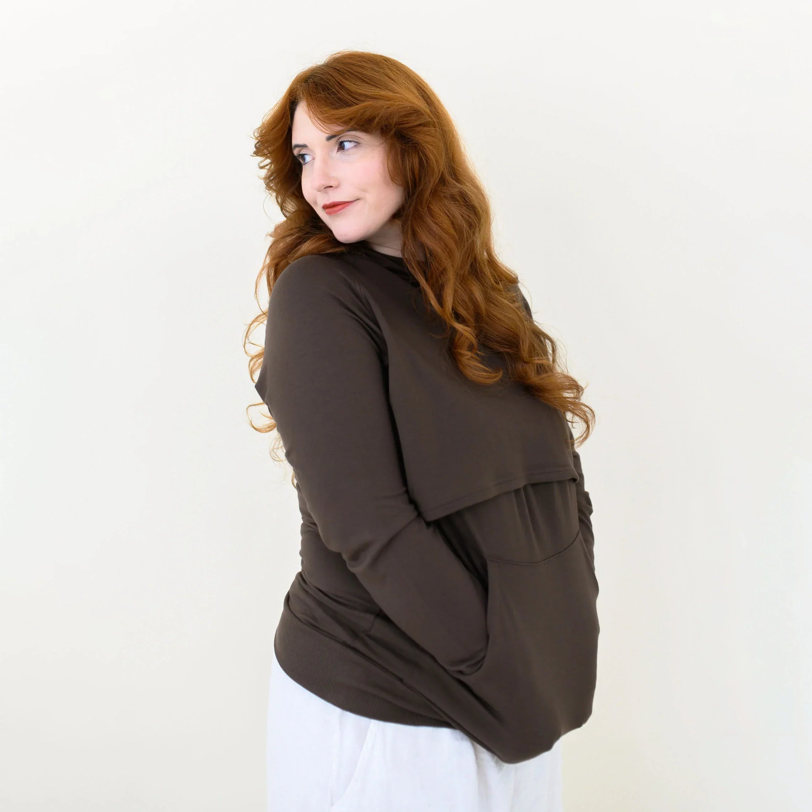 Women's French Terry Nursing Hoodie in Espresso Secondary image