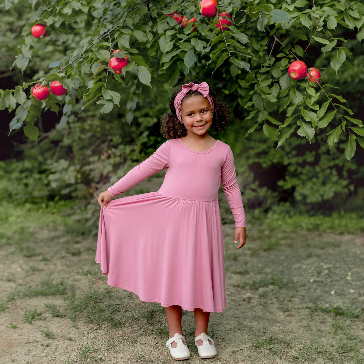 Long Sleeve Twirl Dress in Apple Blossom Main image