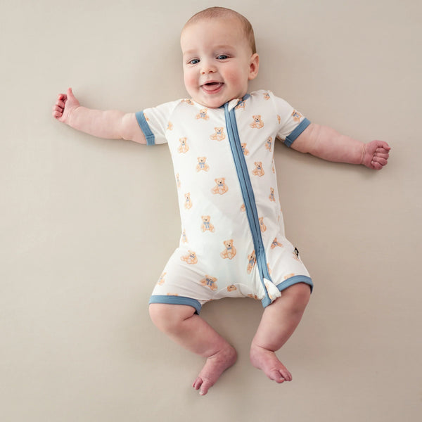 Zippered Shortall Romper in Teddy Bear