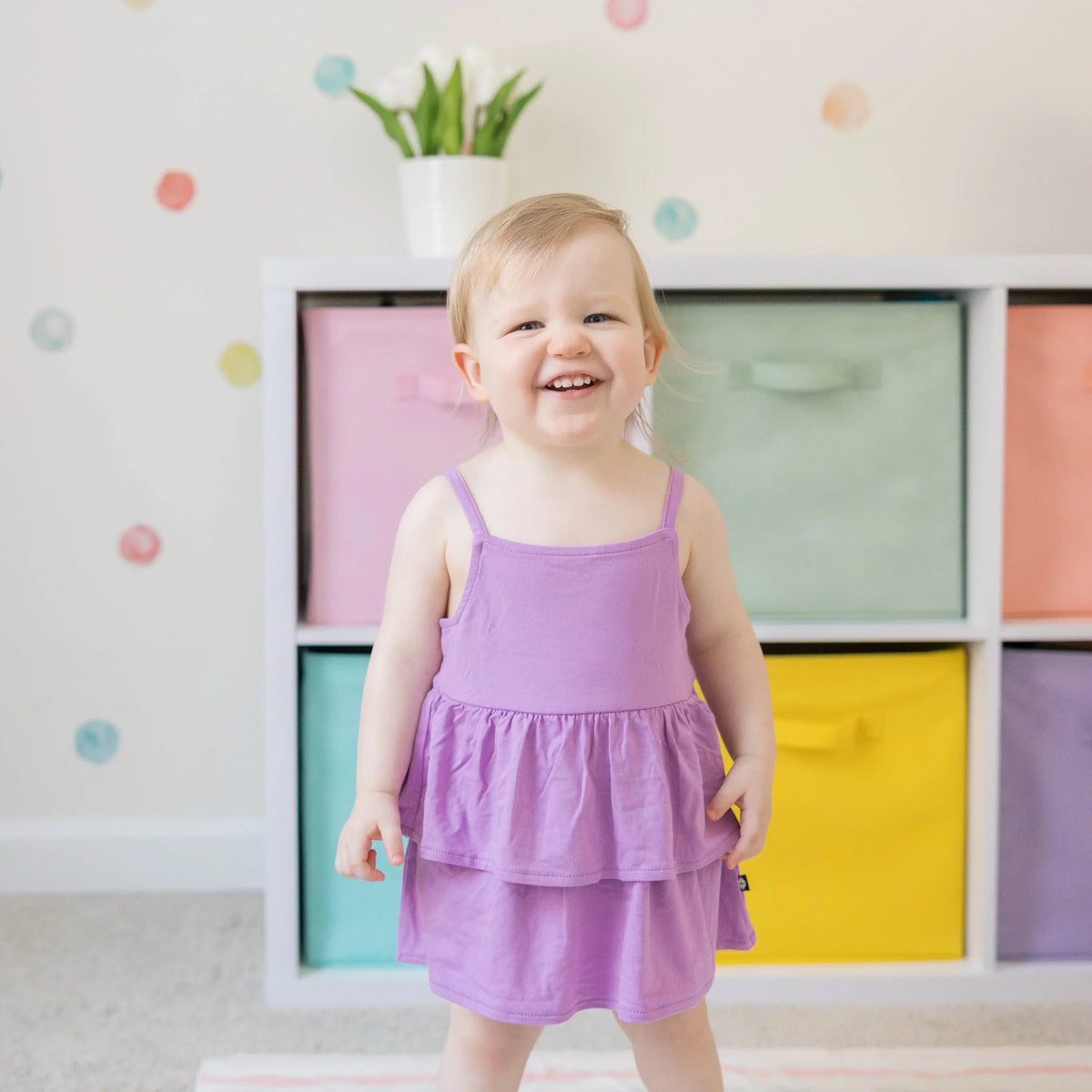Spaghetti Strap Ruffle Romper in Poi Main image