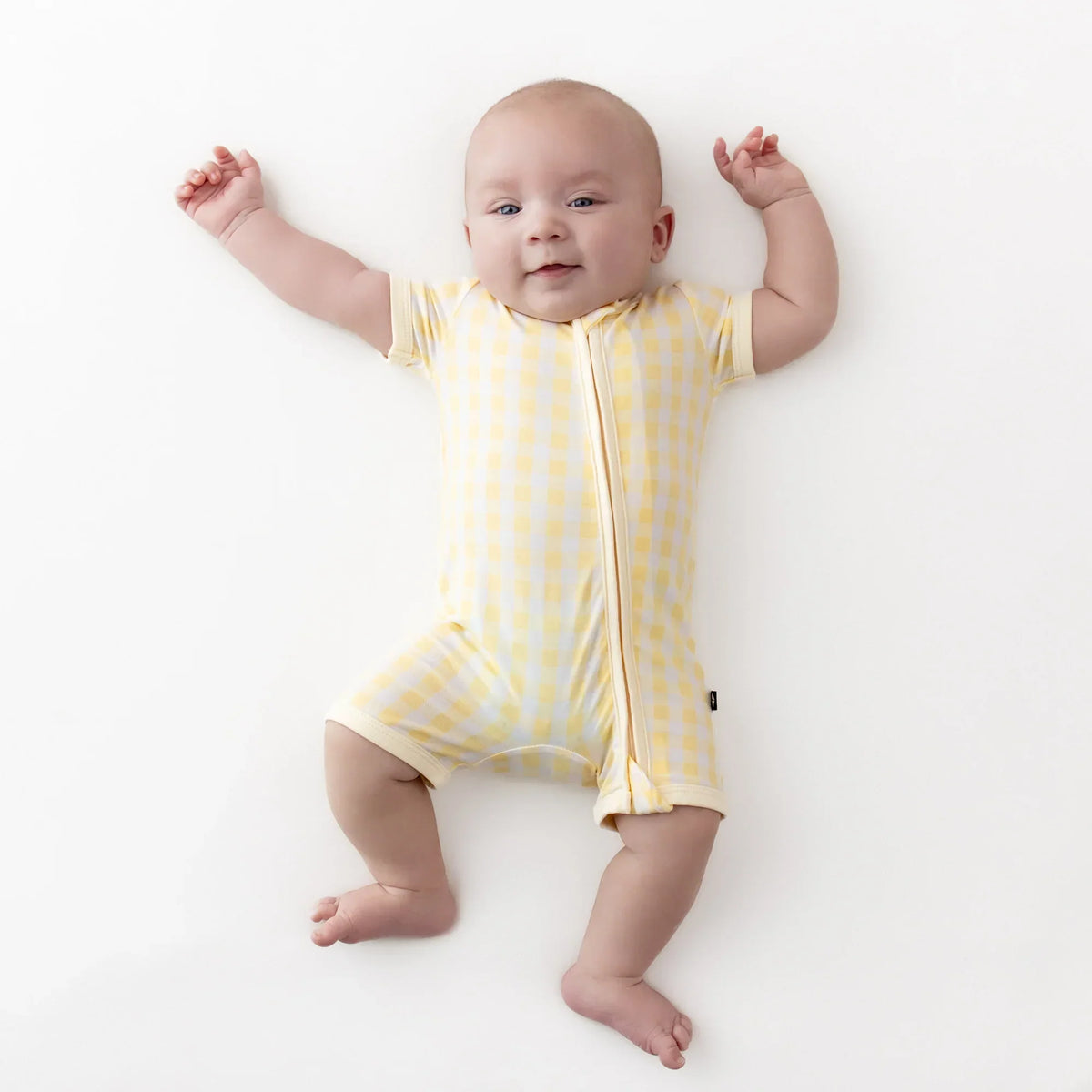Zipper Shortall Romper in Gingham Chamomile Main image