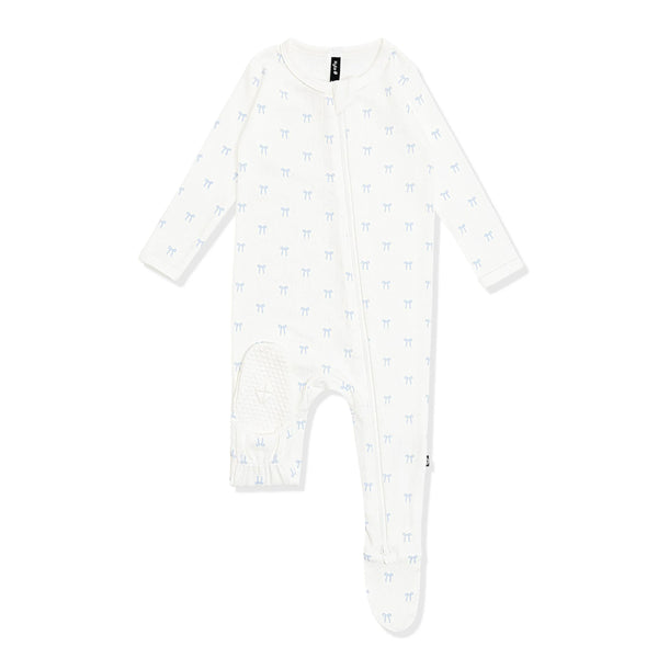Pointelle Zippered Footie in Sweet Blue Bow