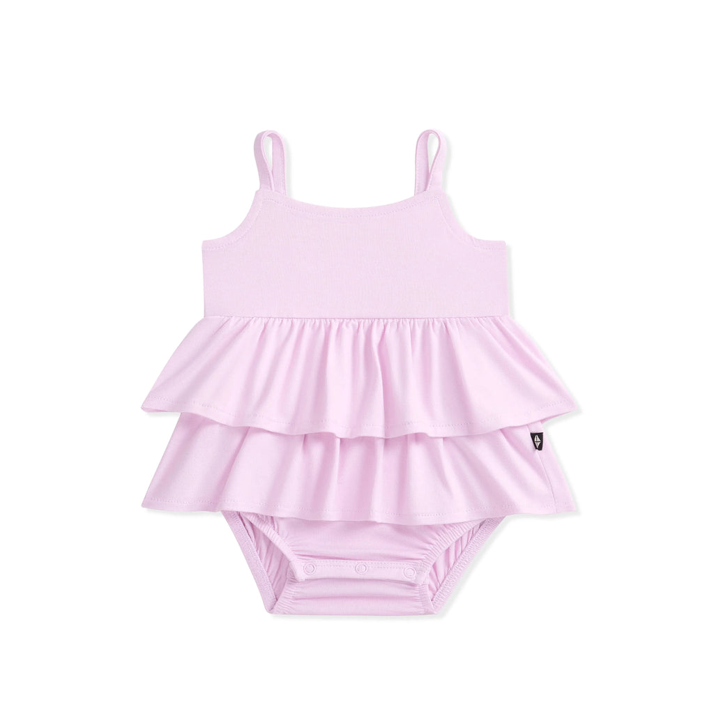 Spaghetti Strap Ruffle Romper in Thistle