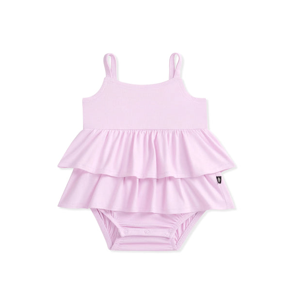 Spaghetti Strap Ruffle Romper in Thistle
