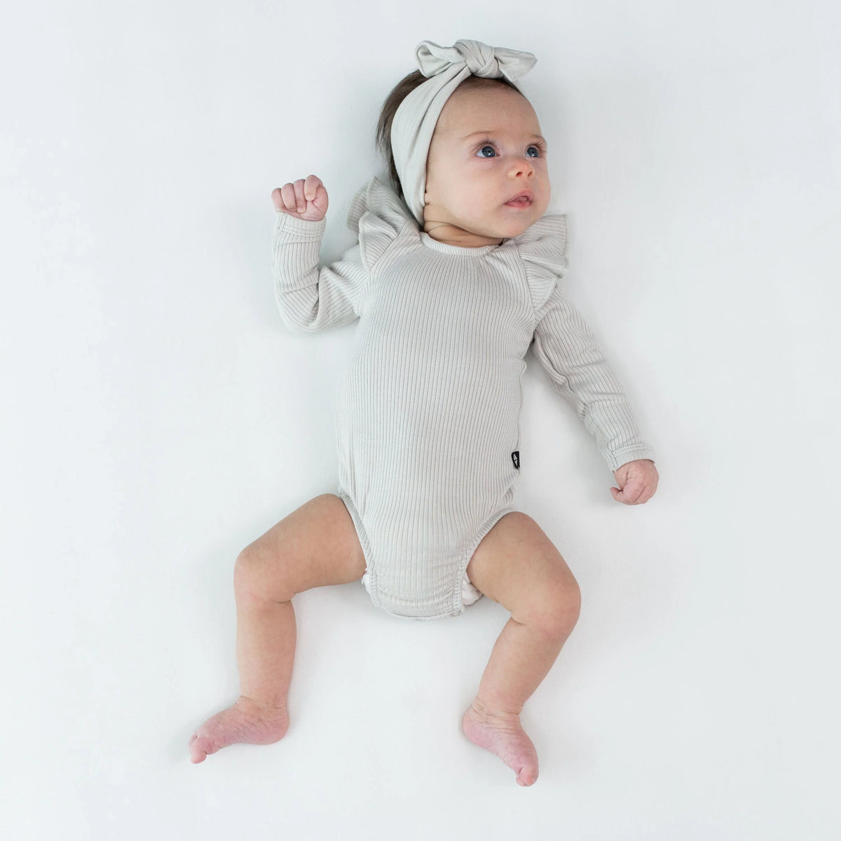 Ribbed Long Sleeve Ruffle Leotard in Oat Main image