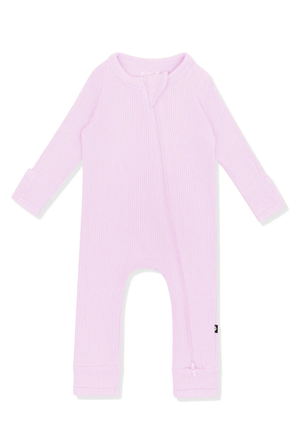 Ribbed Zipper Romper in Thistle