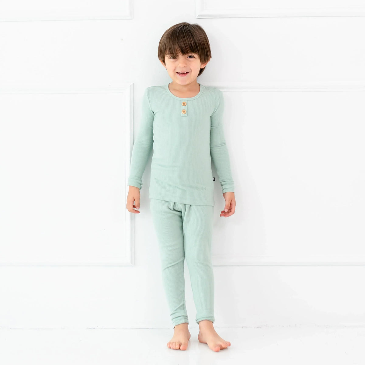 Ribbed Henley Set in Sage Main image