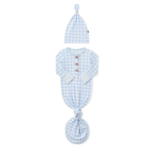 Knotted Gown with Hat Set in Gingham Breeze