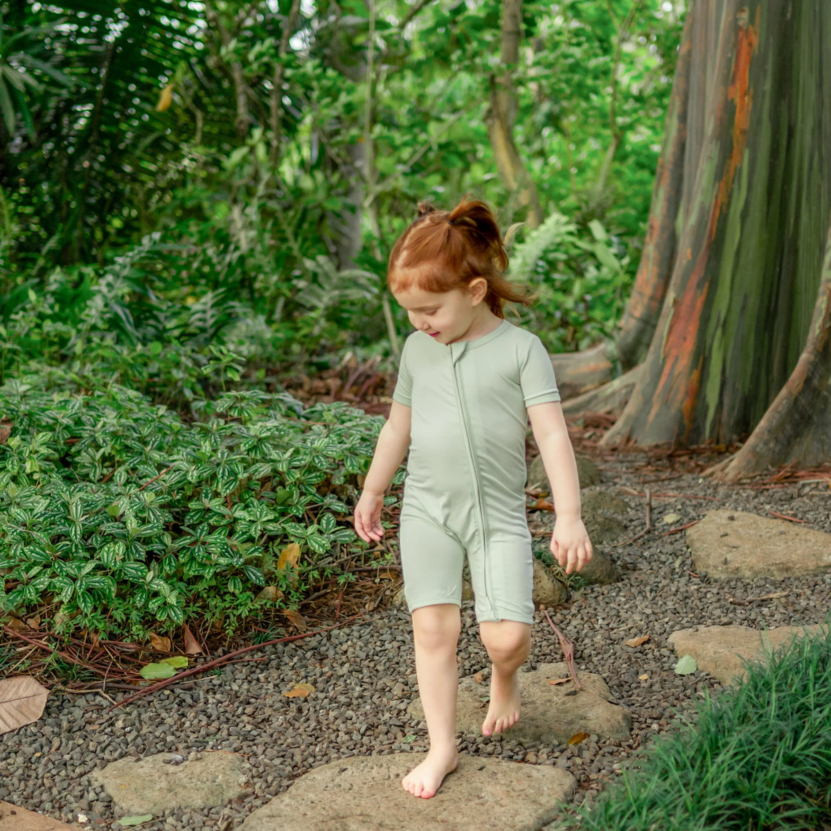 Zipper Shortall Romper in Basil Main image