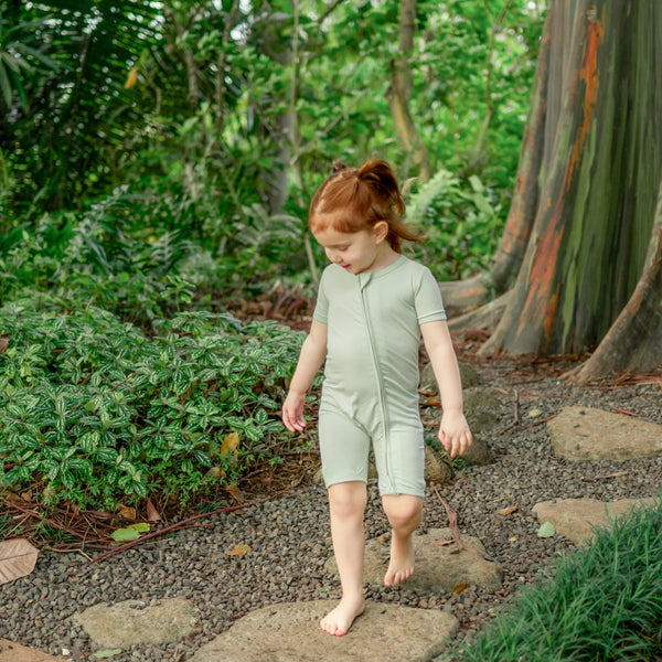 Zipper Shortall Romper in Basil