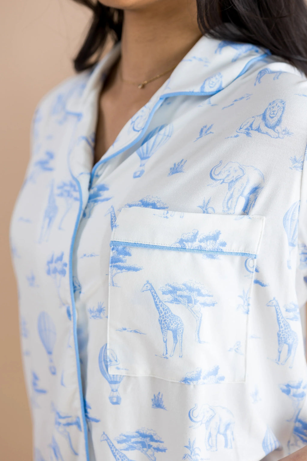 Women's Short Sleeve Pajama Set in Toile Safari