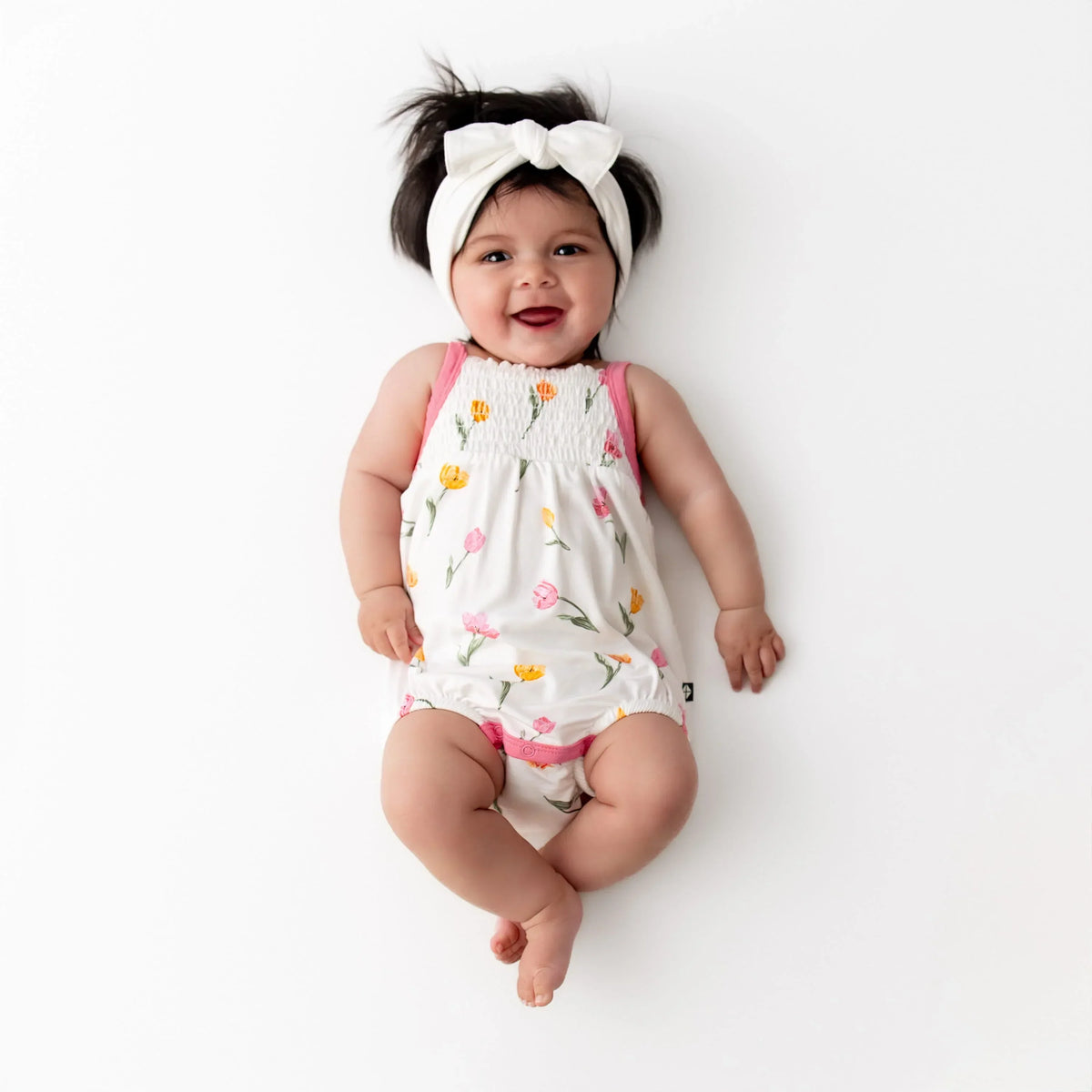 Smocked Bubble Romper in Tulip Main image