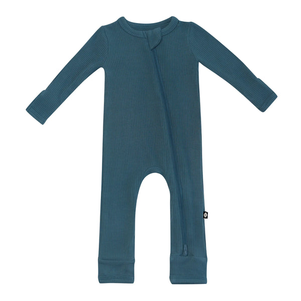Ribbed Zipper Romper in Atlantic