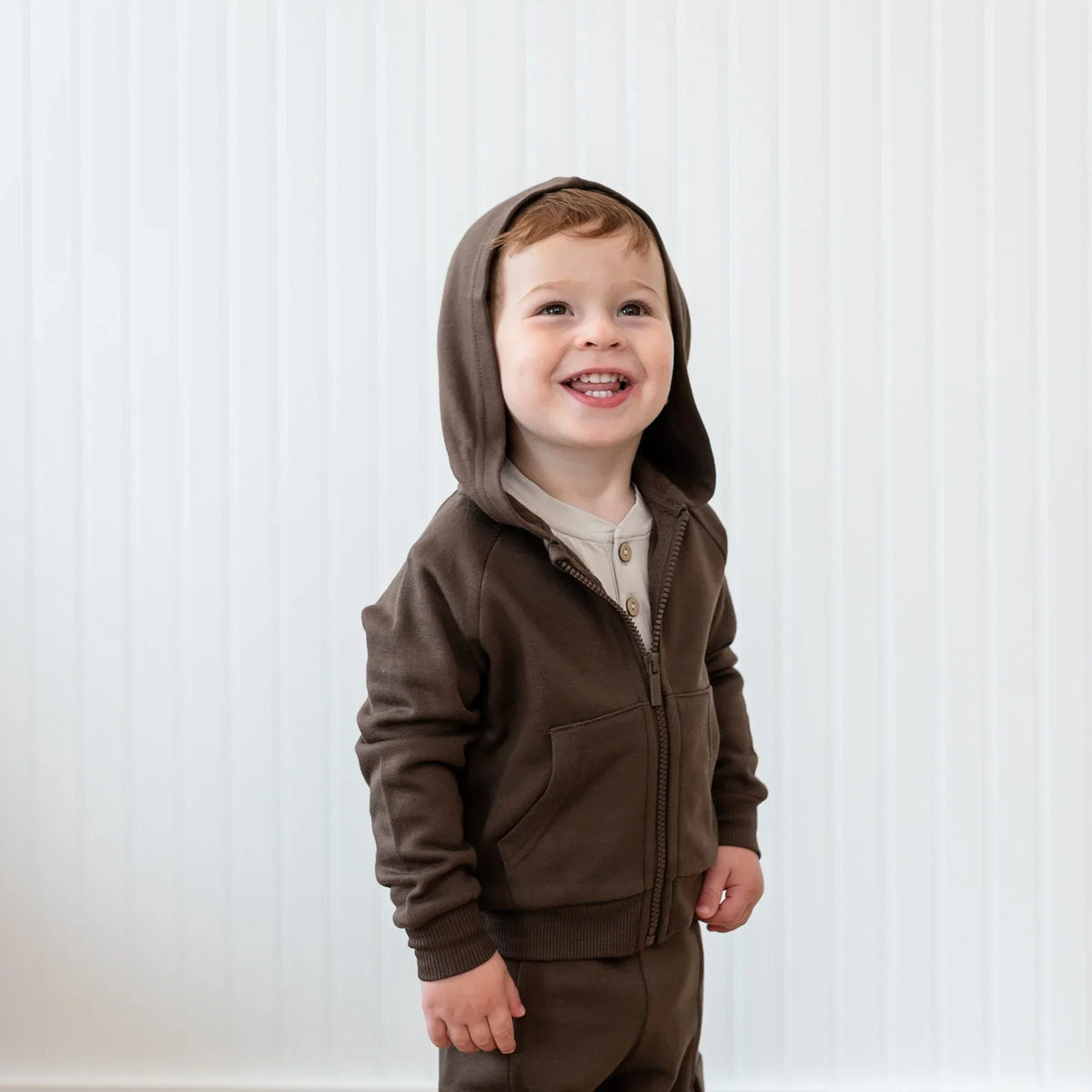Fleece Zip Up Hoodie in Espresso Main image
