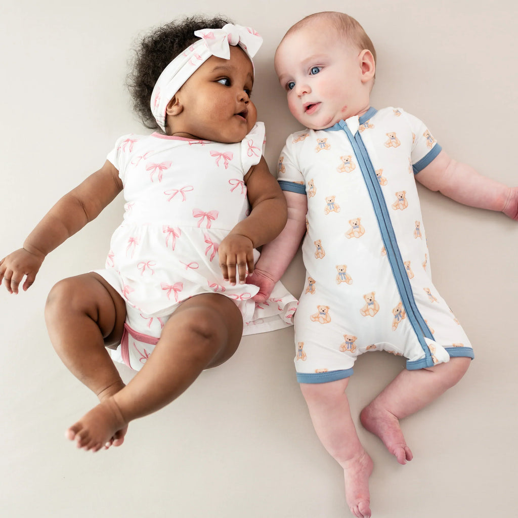 Zippered Shortall Romper in Teddy Bear
