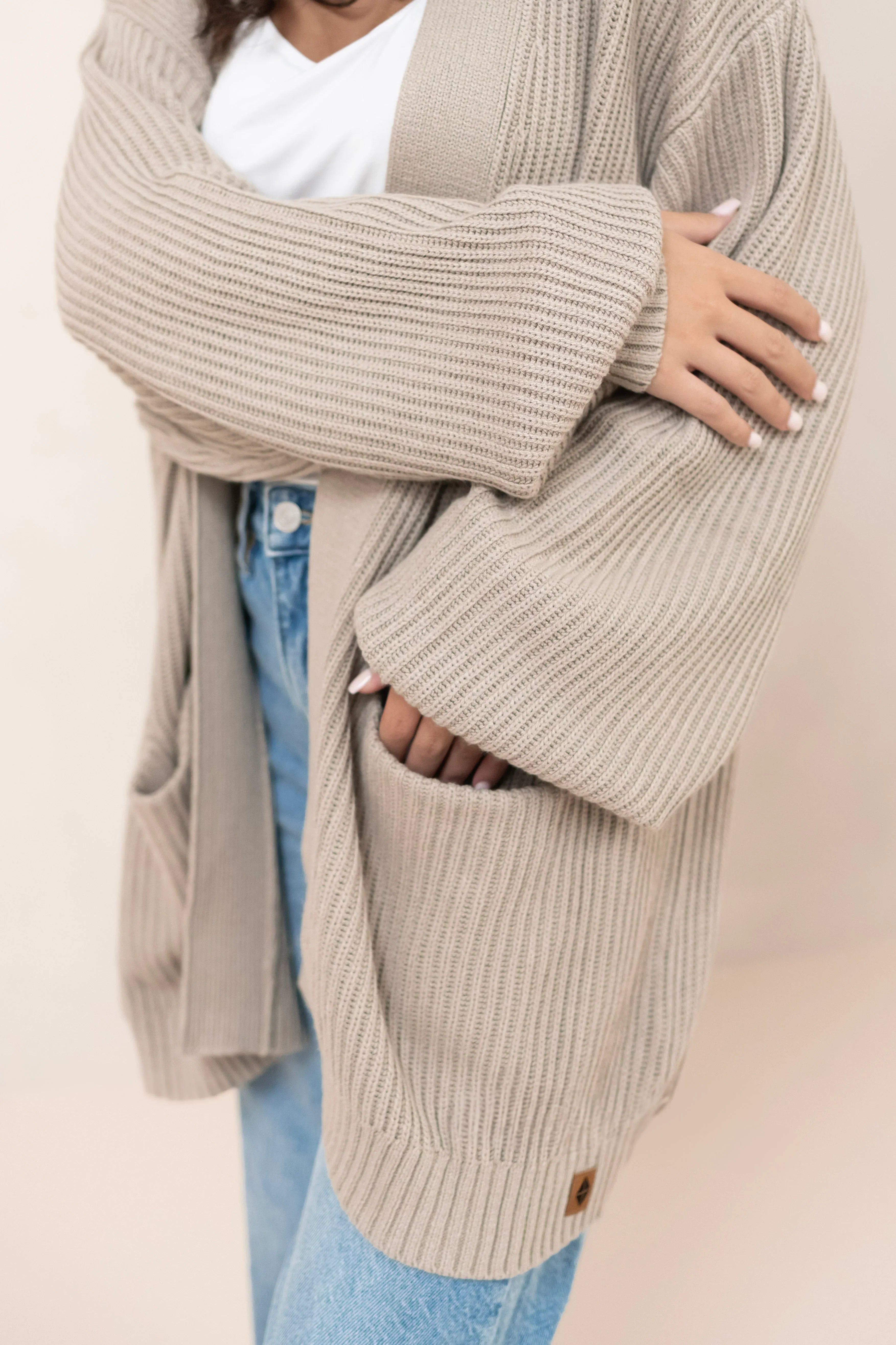 Chunky Knit Women's Oversized Cardigan in Almond Secondary image