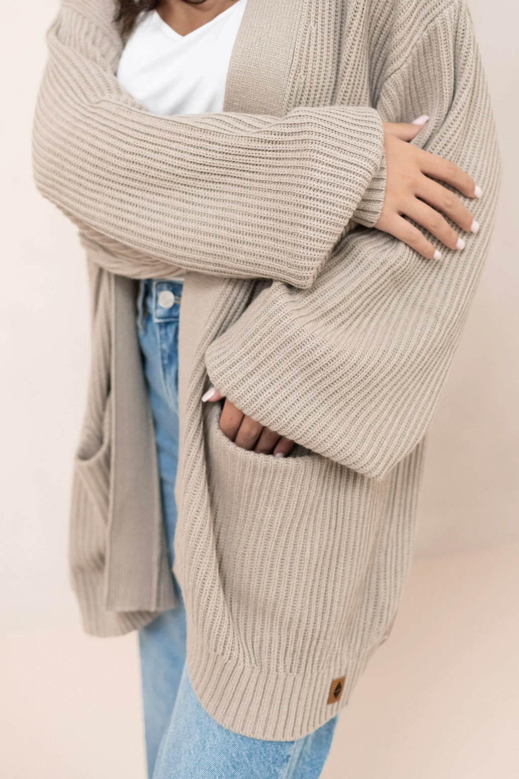 Chunky Knit Women's Oversized Cardigan in Almond