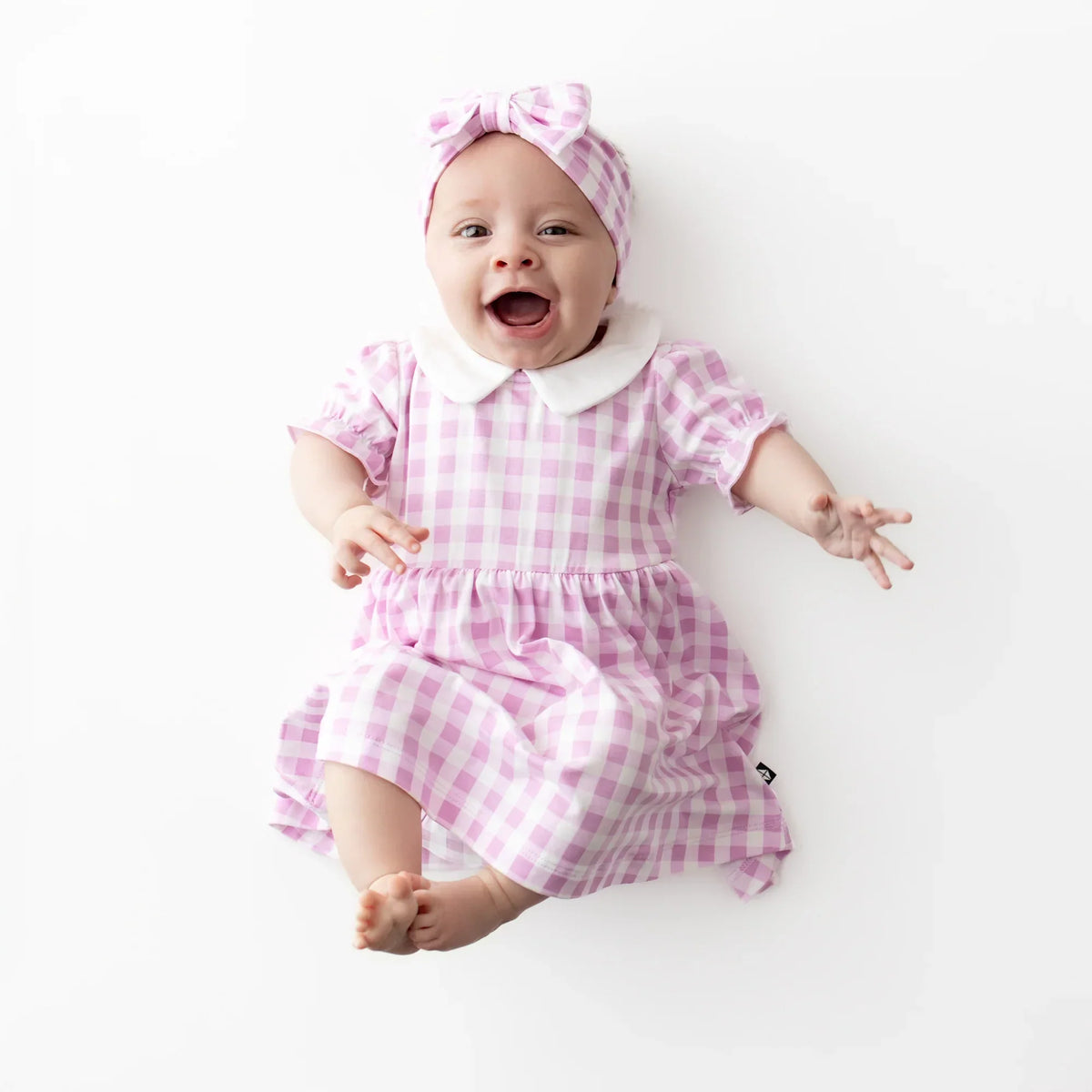 Peter Pan Collar Bodysuit Dress in Gingham Thistle Main image