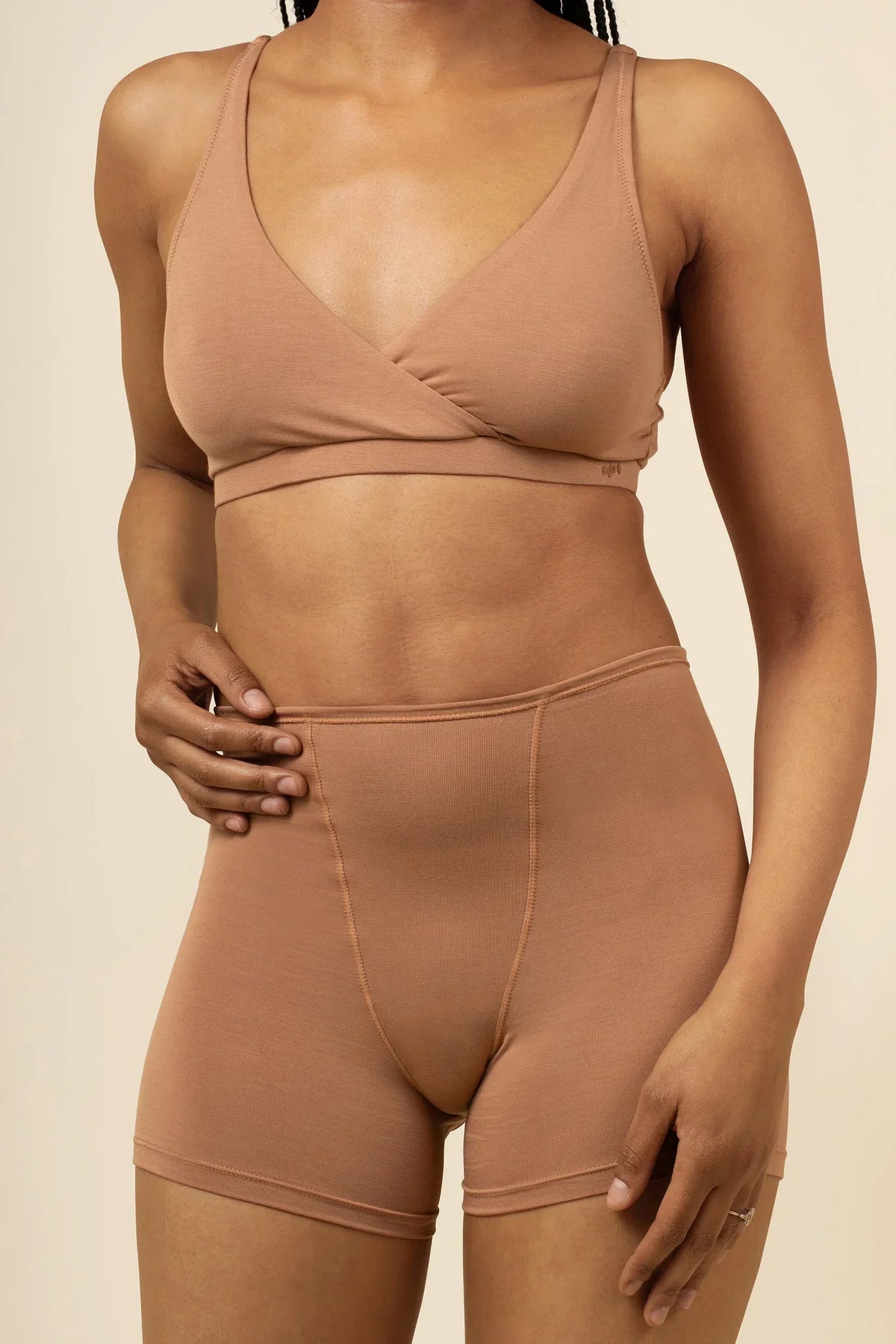 Women's Cross Front Bralette in Latte Main image