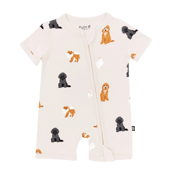 Zippered Shortall Romper in Fluffy Dog
