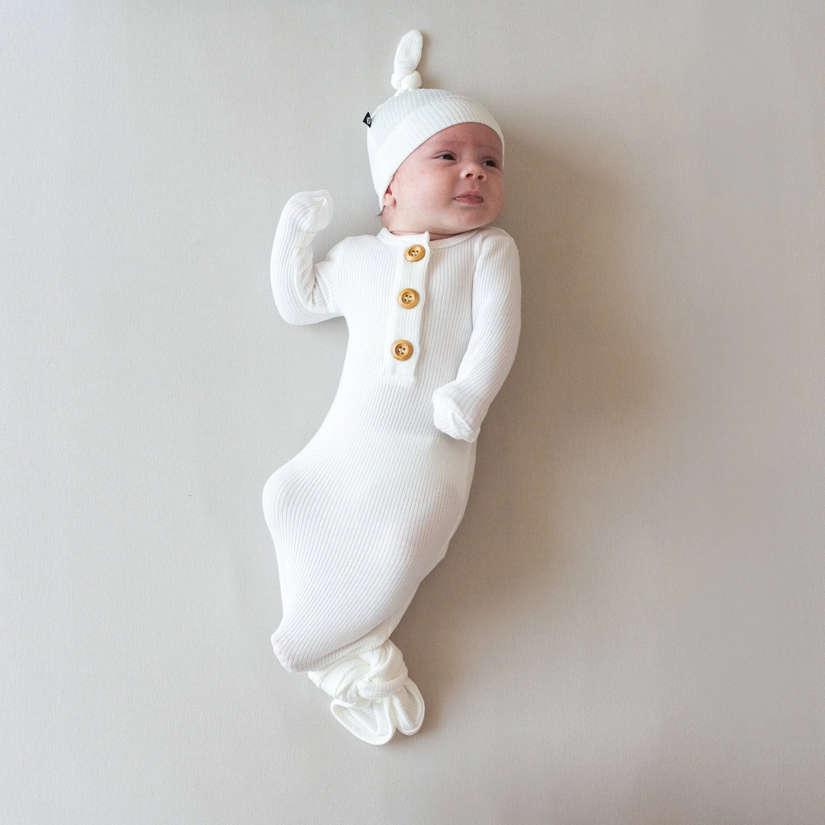 Ribbed Knotted Gown with Hat Set in Cloud Main image
